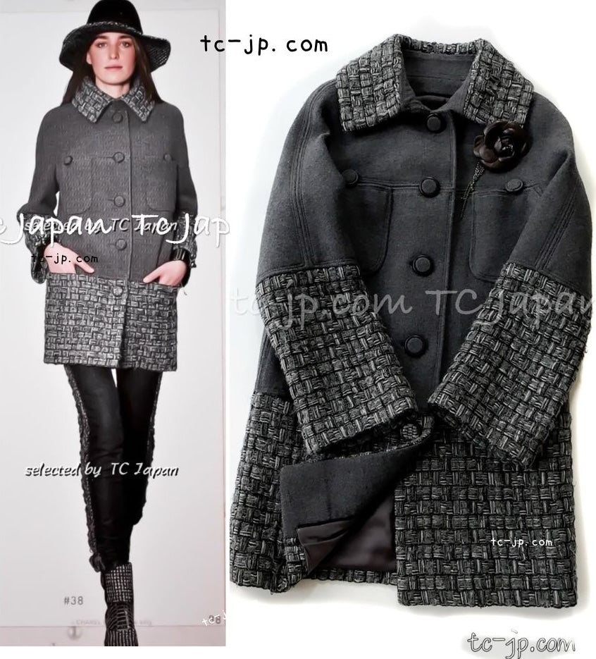 CHANEL 14B Gray Metallic Wool Cashmere Coat 36 38 40 シャネル グレー メタリック ウール カシミア ふんわり 艶やか ツイード コート 即発