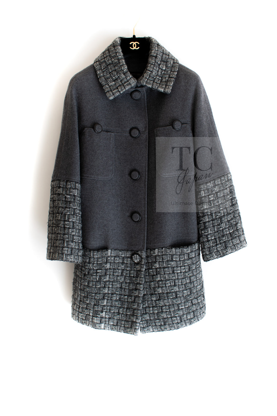 CHANEL ダークグレー コート シャネル グレー メタリック ウール カシミア ふんわり 艶やか