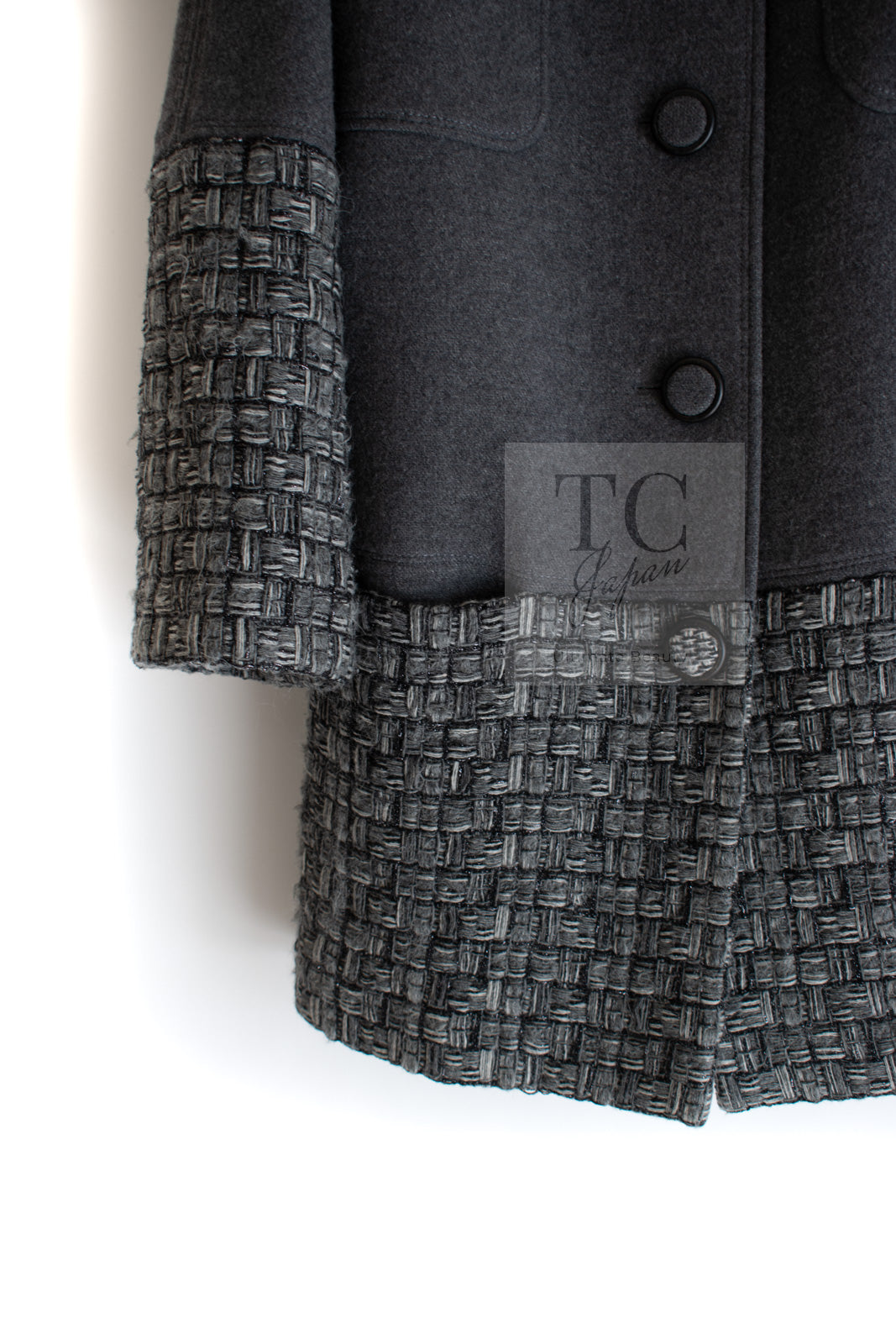 CHANEL ダークグレー コート シャネル グレー メタリック ウール カシミア ふんわり 艶やか