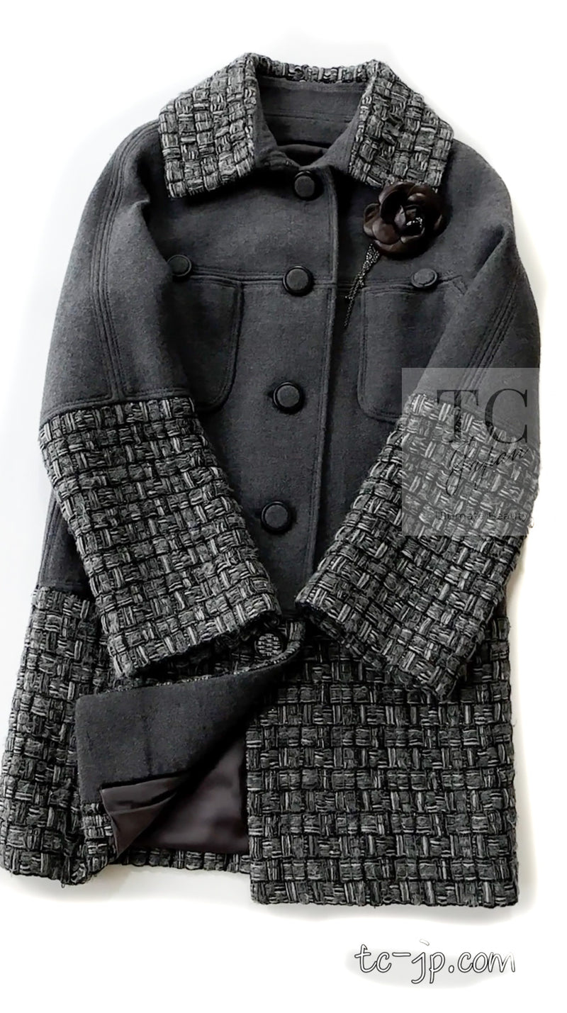 CHANEL 14B Gray Metallic Wool Cashmere Coat 36 38 40 シャネル グレー メタリック ウール カシミア ふんわり 艶やか ツイード コート 即発