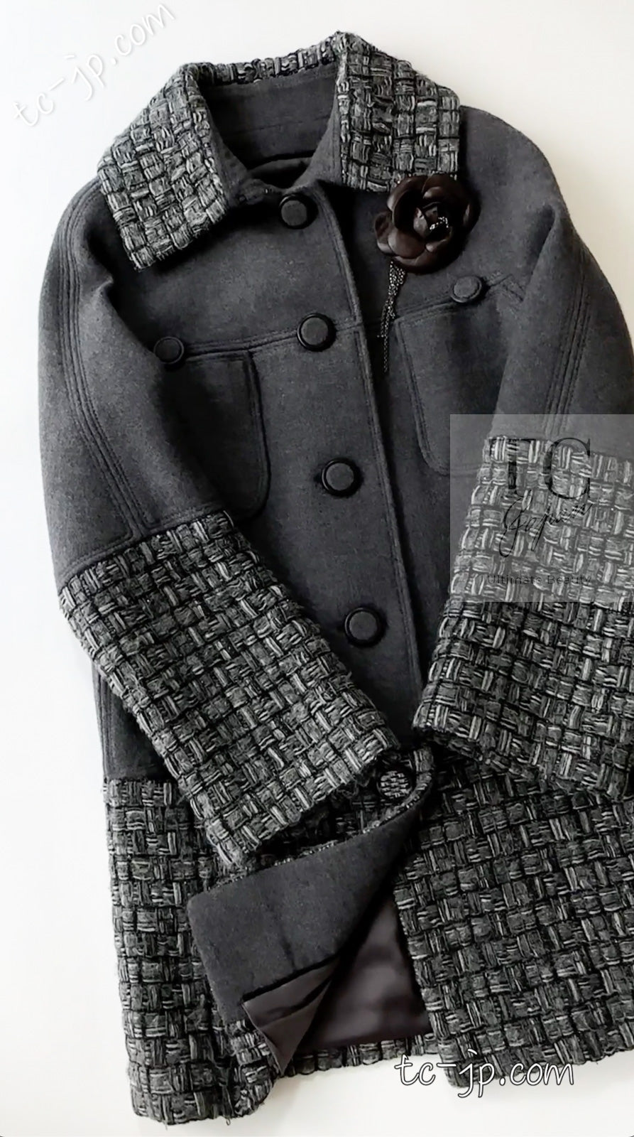 シャネル グレー メタリック ウール カシミア ふんわり 艶やか