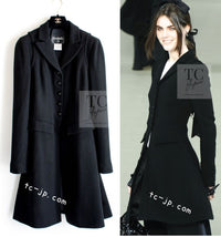 CHANEL 06A Black Wool Tweed Coat 34 シャネル ブラック ウール ツイード コート ラインストーン ビジュー ボタン即発