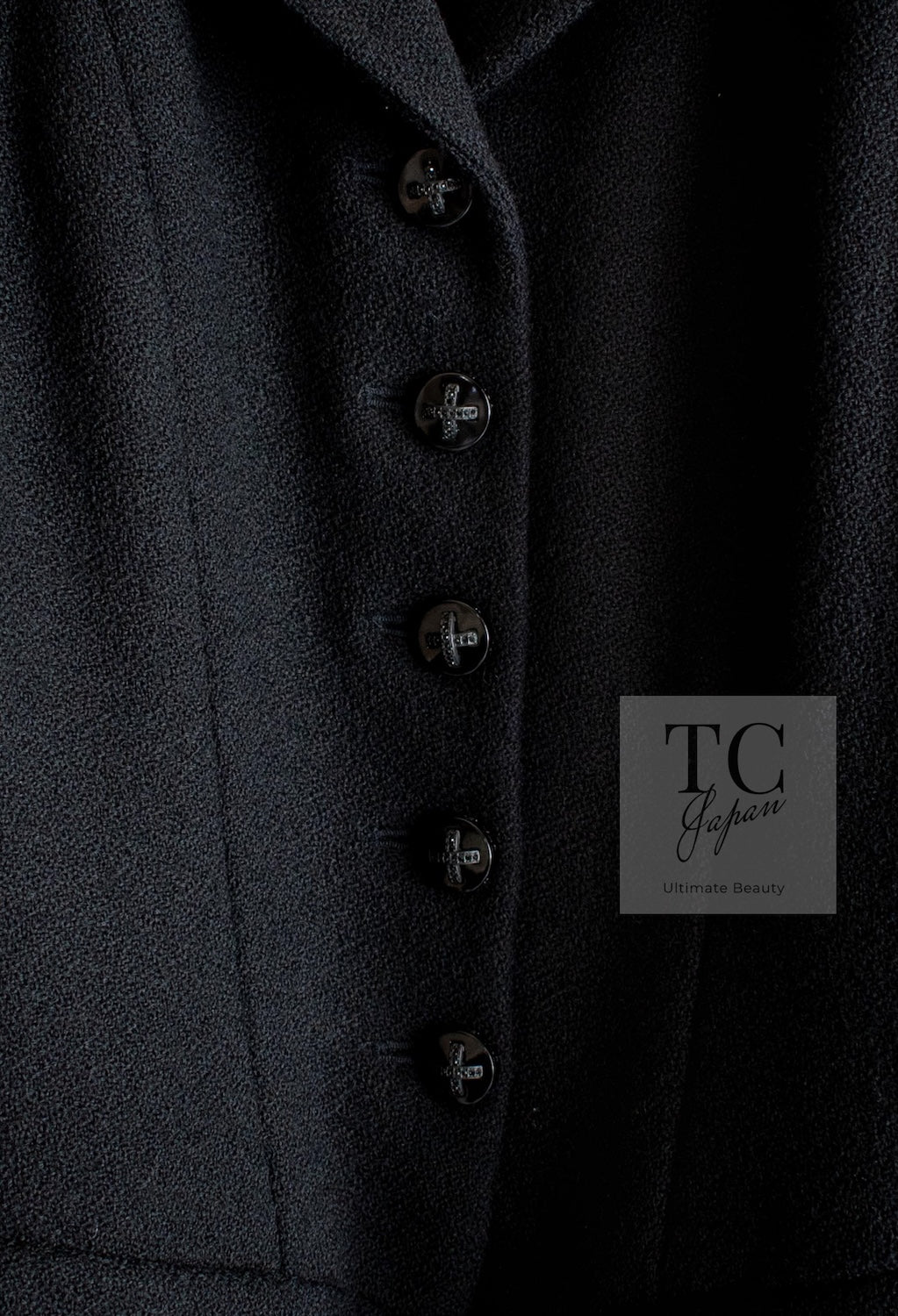 CHANEL 06A Black Wool Tweed Coat 34 シャネル ブラック ウール ツイード コート ラインストーン ビジュー ボタン即発