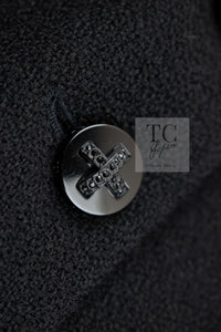 CHANEL 06A Black Wool Tweed Coat 34 シャネル ブラック ウール ツイード コート ラインストーン ビジュー ボタン即発