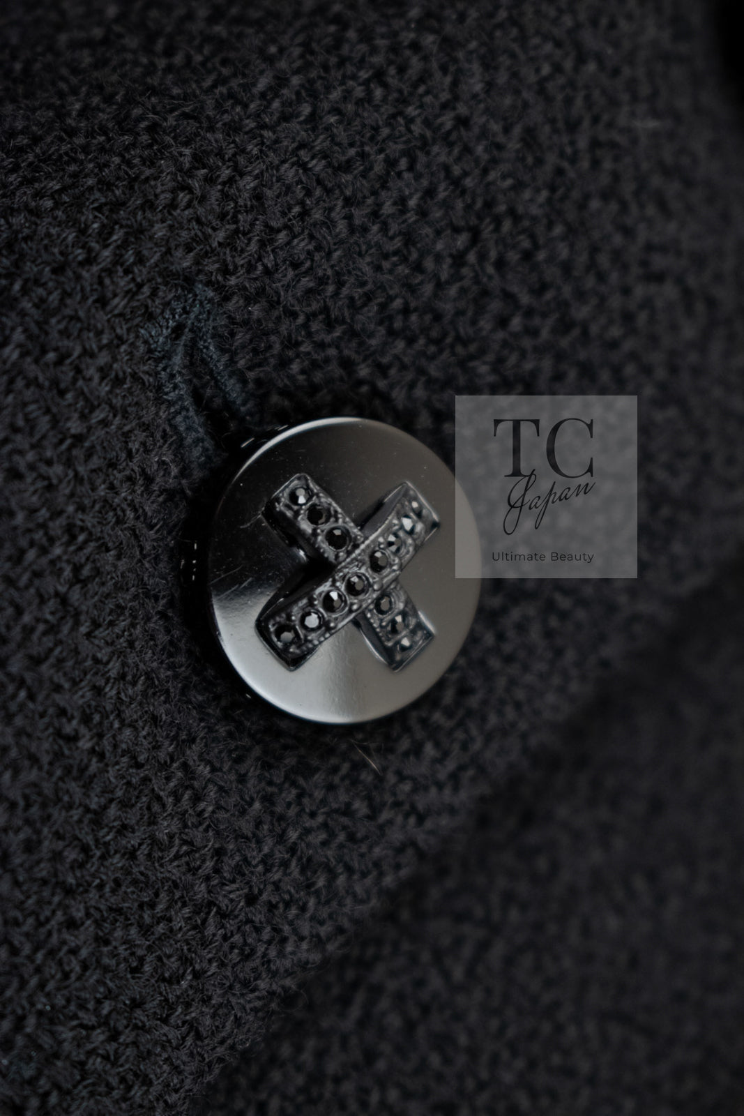 CHANEL 06A Black Wool Tweed Coat 34 シャネル ブラック ウール ツイード コート ラインストーン ビジュー ボタン即発