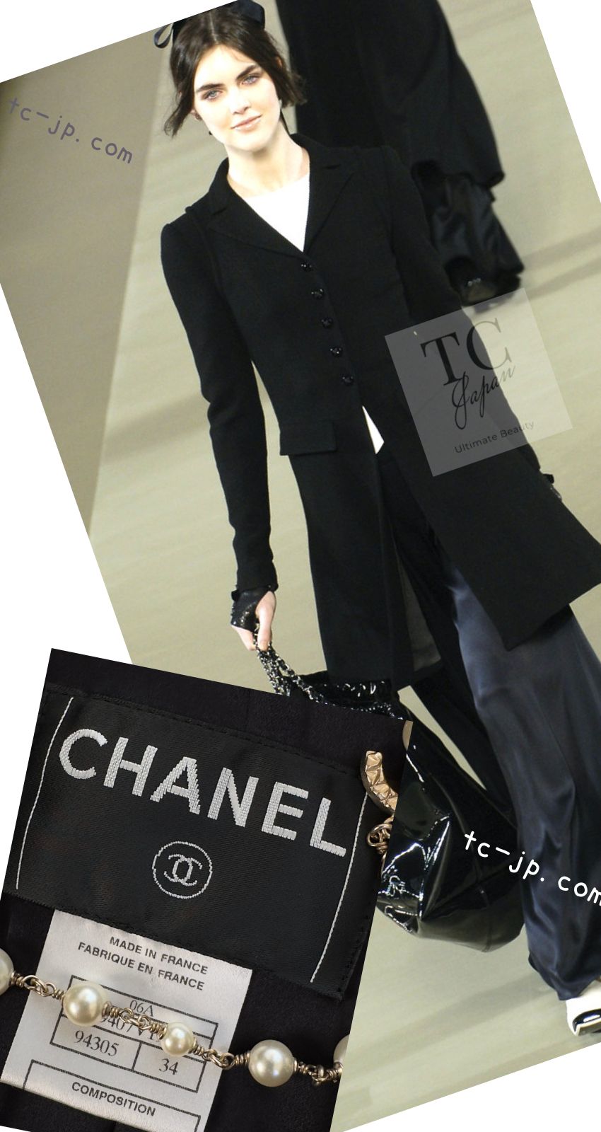 CHANEL 06A Black Wool Tweed Coat 34 シャネル ブラック ウール ツイード コート ラインストーン ビジュー ボタン即発