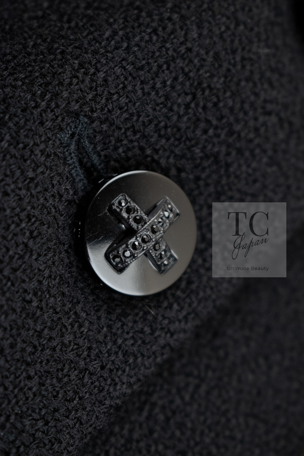 CHANEL 06A Black Wool Tweed Coat 34 シャネル ブラック ウール ツイード コート ラインストーン ビジュー ボタン即発