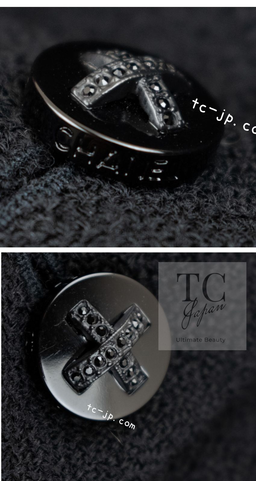 CHANEL 06A Black Wool Tweed Coat 34 シャネル ブラック ウール ツイード コート ラインストーン ビジュー ボタン即発