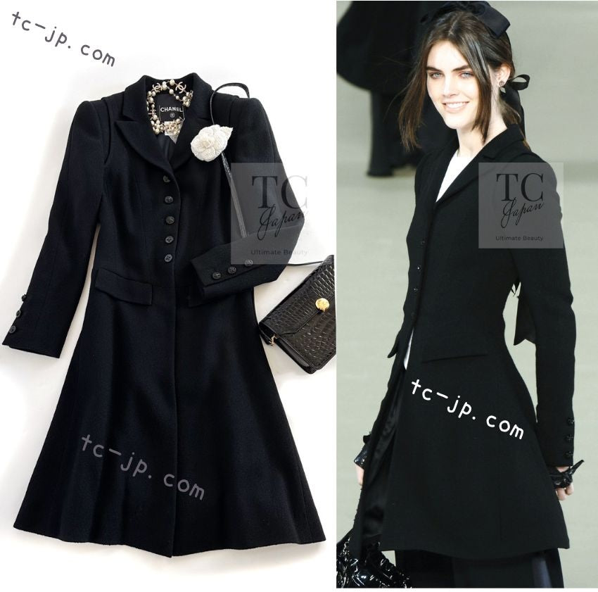 CHANEL 06A Black Wool Tweed Coat 34 シャネル ブラック ウール ツイード コート ラインストーン ビジュー ボタン即発
