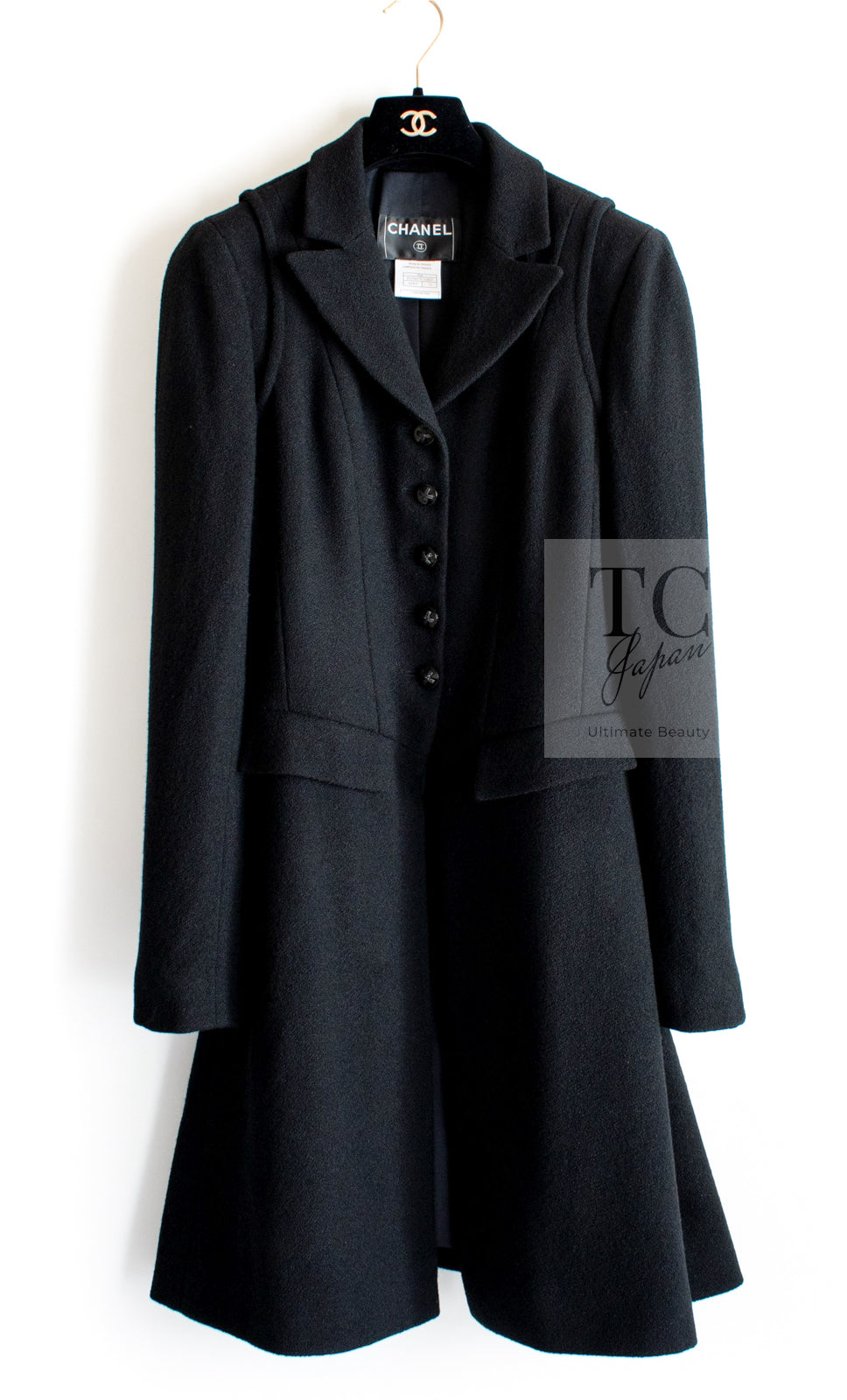 CHANEL 06A Black Wool Tweed Coat 34 シャネル ブラック ウール ツイード コート ラインストーン ビジュー ボタン即発