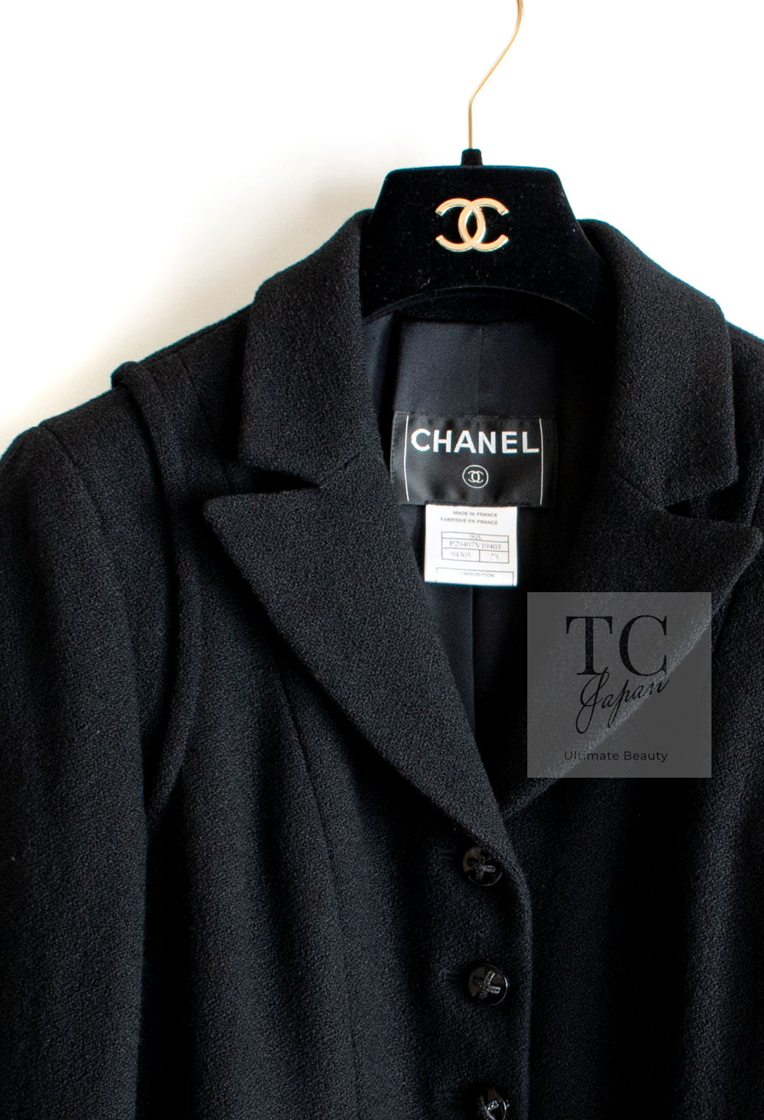 CHANEL 06A Black Wool Tweed Coat 34 シャネル ブラック ウール ツイード コート ラインストーン ビジュー ボタン即発