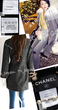 CHANEL 14B Black White Wool Silk Lama Mohair Tweed Coat 36 シャネル ブラック ホワイト ウール シルク ラマ モヘア ツイード コート 即発