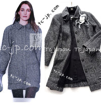 CHANEL 14B Black White Wool Silk Lama Mohair Tweed Coat 36 シャネル ブラック ホワイト ウール シルク ラマ モヘア ツイード コート 即発