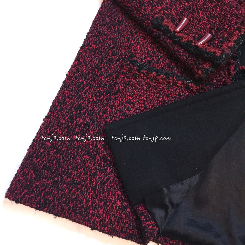 CHANEL 11A Red Black Wool Hooded Duffle Tweed Coat 38 44 46 シャネル レッド ブラック ウール フード ツイード コート 即発