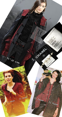 CHANEL 11A Red Black Wool Hooded Duffle Tweed Coat 38 44 46 シャネル レッド ブラック ウール フード ツイード コート 即発
