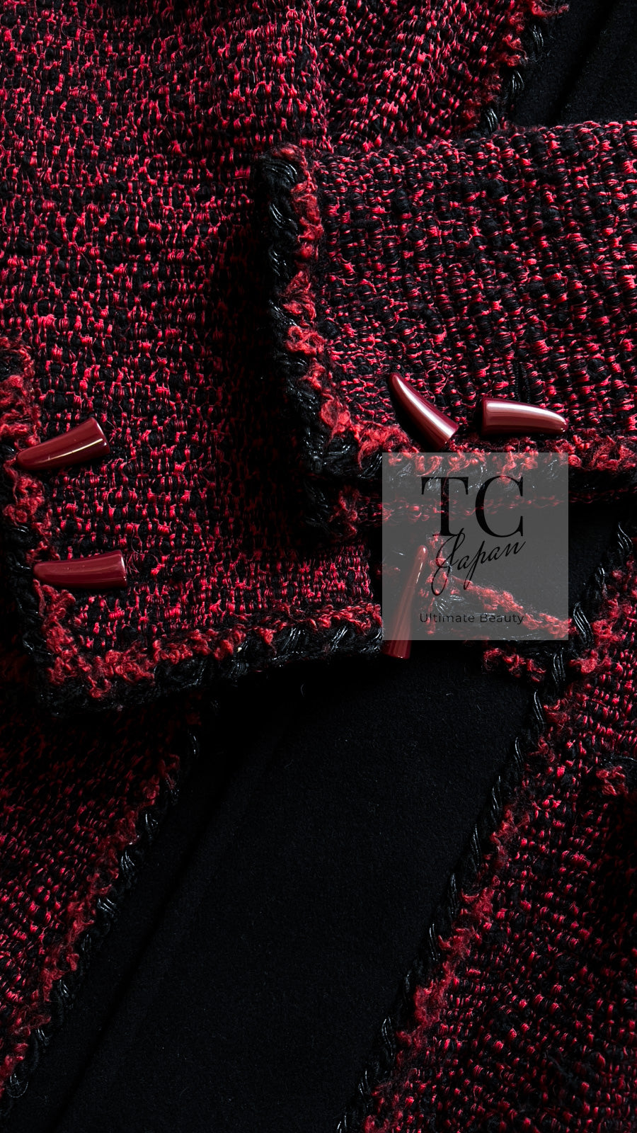 CHANEL 11A Red Black Wool Hooded Duffle Tweed Coat 38 44 46 シャネル レッド ブラック ウール フード ツイード コート 即発