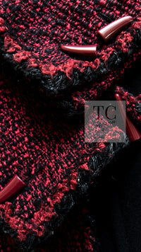 CHANEL 11A Red Black Wool Hooded Duffle Tweed Coat 38 44 46 シャネル レッド ブラック ウール フード ツイード コート 即発