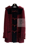 CHANEL 11A Red Black Wool Hooded Duffle Tweed Coat 38 44 46 シャネル レッド ブラック ウール フード ツイード コート 即発