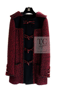 CHANEL 11A Red Black Wool Hooded Duffle Tweed Coat 38 44 46 シャネル レッド ブラック ウール フード ツイード コート 即発