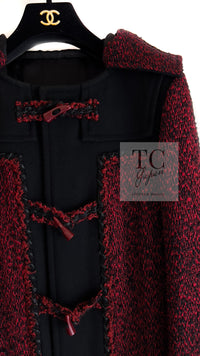CHANEL 11A Red Black Wool Hooded Duffle Tweed Coat 38 44 46 シャネル レッド ブラック ウール フード ツイード コート 即発