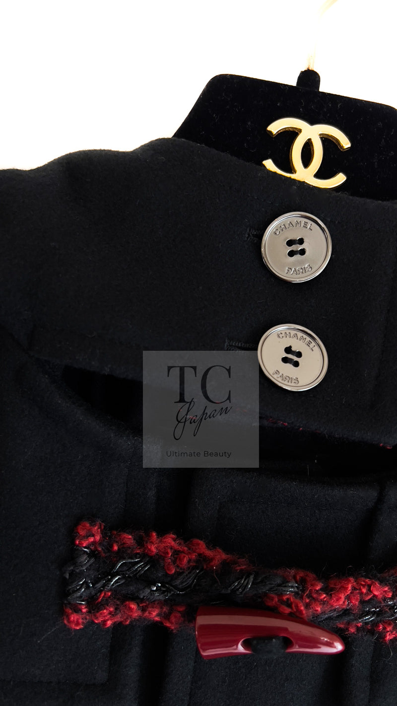 CHANEL 11A Red Black Wool Hooded Duffle Tweed Coat 38 44 46 シャネル レッド ブラック ウール フード ツイード コート 即発