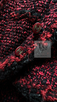 CHANEL 11A Red Black Wool Hooded Duffle Tweed Coat 38 44 46 シャネル レッド ブラック ウール フード ツイード コート 即発