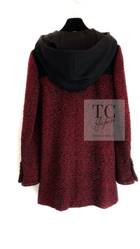 CHANEL 11A Red Black Wool Hooded Duffle Tweed Coat 38 44 46 シャネル レッド ブラック ウール フード ツイード コート 即発