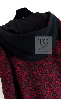 CHANEL 11A Red Black Wool Hooded Duffle Tweed Coat 38 44 46 シャネル レッド ブラック ウール フード ツイード コート 即発