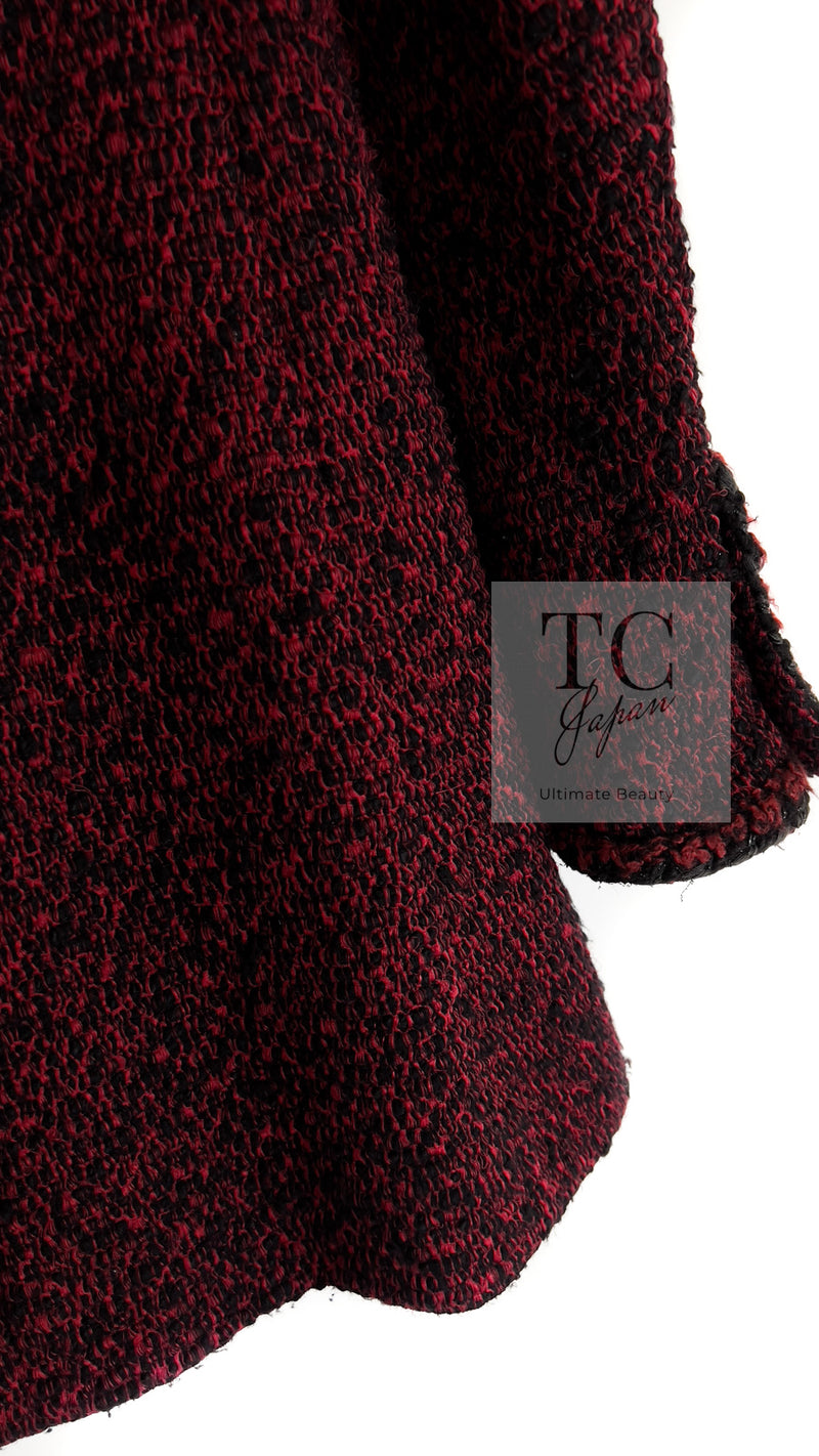 CHANEL 11A Red Black Wool Hooded Duffle Tweed Coat 38 44 46 シャネル レッド ブラック ウール フード ツイード コート 即発