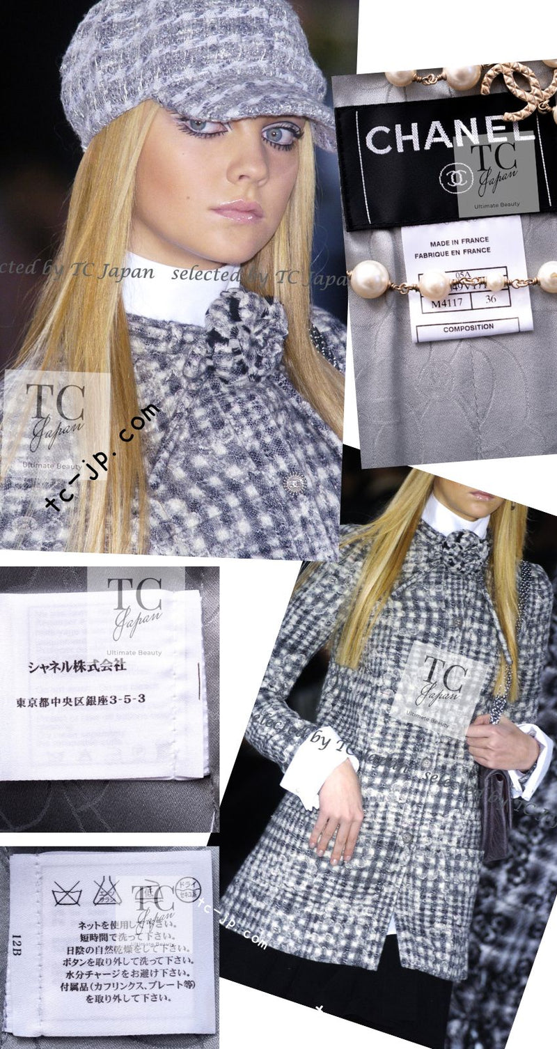 CHANEL 05A Gray Camellia CC Buttons Wool Coat 36 シャネル グレー カメリア柄 ココボタン ウール コート 即発