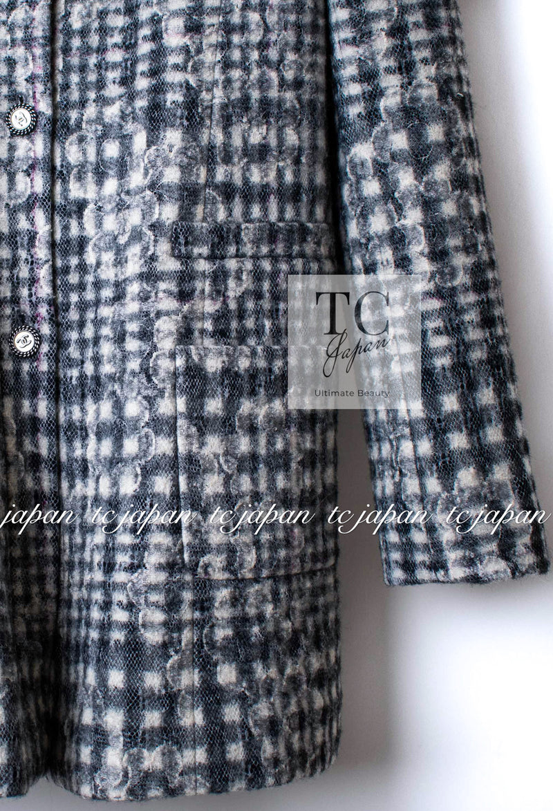 CHANEL 05A Gray Camellia CC Buttons Wool Coat 36 シャネル グレー カメリア柄 ココボタン ウール コート 即発