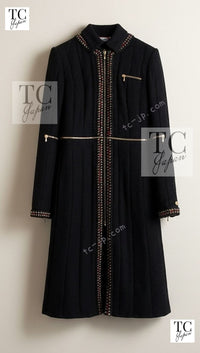 CHANEL 10PF Black Zipper Trimming Wool Silk Coat 34 38 40 シャネル ブラック ジッパー トリミング ウール シルク コート 即発