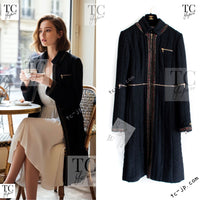 CHANEL 10PF Black Zipper Trimming Wool Silk Coat 34 38 40 シャネル ブラック ジッパー トリミング ウール シルク コート 即発
