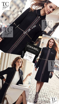 CHANEL 10PF Black Zipper Trimming Wool Silk Coat 34 38 40 シャネル ブラック ジッパー トリミング ウール シルク コート 即発