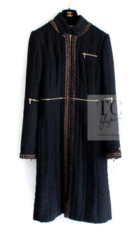 CHANEL 10PF Black Zipper Trimming Wool Silk Coat 34 シャネル ブラック ジッパー トリミング ウール シルク コート 即発