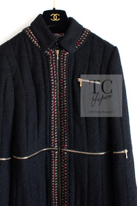 CHANEL 10PF Black Zipper Trimming Wool Silk Coat 34 シャネル ブラック ジッパー トリミング ウール シルク コート 即発