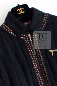 CHANEL 10PF Black Zipper Trimming Wool Silk Coat 34 シャネル ブラック ジッパー トリミング ウール シルク コート 即発