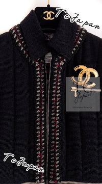CHANEL 10PF Black Zipper Trimming Wool Silk Coat 34 シャネル ブラック ジッパー トリミング ウール シルク コート 即発