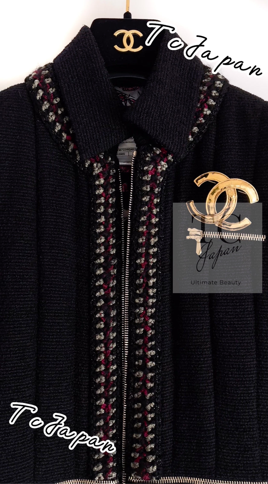 CHANEL 10PF Black Zipper Trimming Wool Silk Coat 34 シャネル ブラック ジッパー トリミング ウール シルク コート 即発