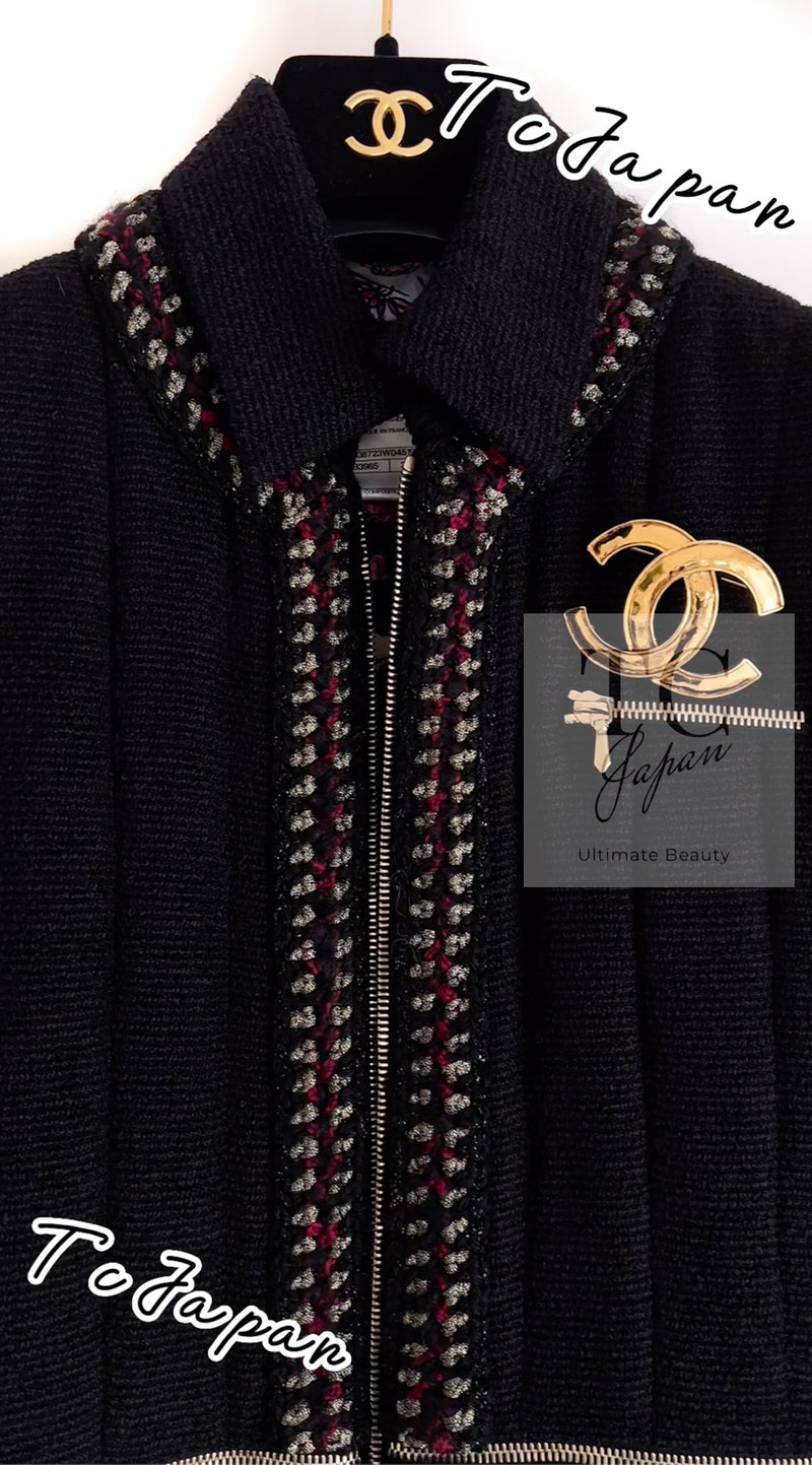 CHANEL 10PF Black Zipper Trimming Wool Silk Coat 34 シャネル ブラック ジッパー トリミング ウール シルク コート 即発