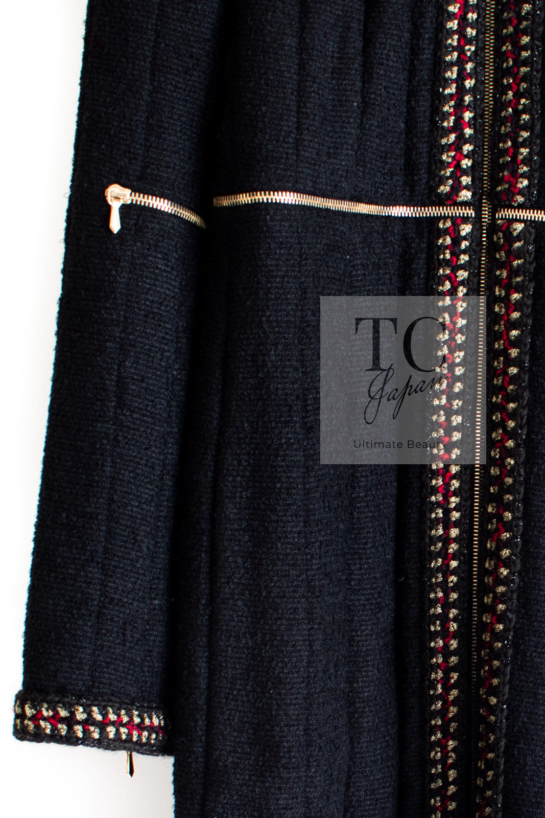 CHANEL 10PF Black Zipper Trimming Wool Silk Coat 34 シャネル ブラック ジッパー トリミング ウール シルク コート 即発