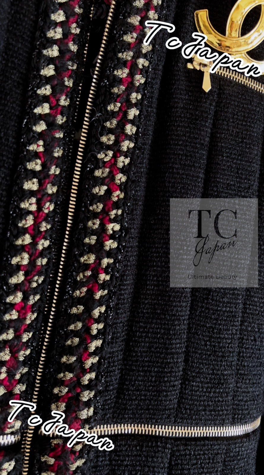 CHANEL 10PF Black Zipper Trimming Wool Silk Coat 34 シャネル ブラック ジッパー トリミング ウール シルク コート 即発