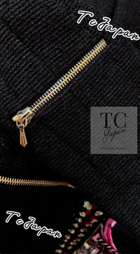 CHANEL 10PF Black Zipper Trimming Wool Silk Coat 34 シャネル ブラック ジッパー トリミング ウール シルク コート 即発