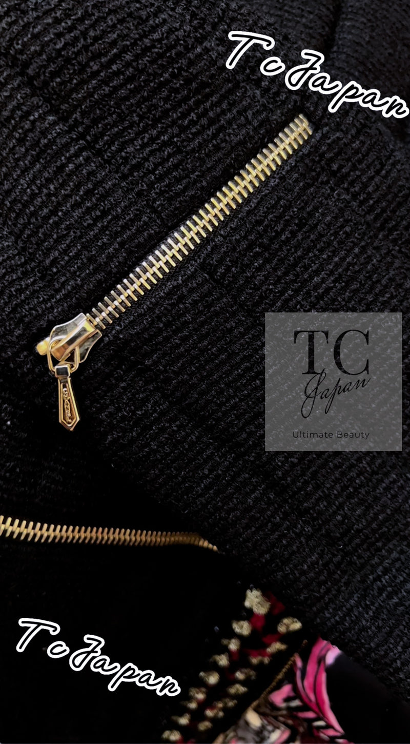 CHANEL 10PF Black Zipper Trimming Wool Silk Coat 34 シャネル ブラック ジッパー トリミング ウール シルク コート 即発