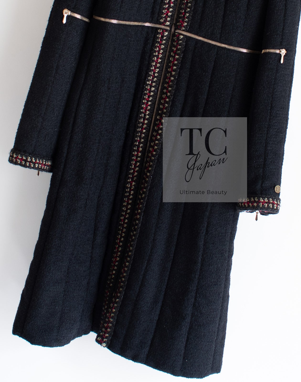 CHANEL 10PF Black Zipper Trimming Wool Silk Coat 34 シャネル ブラック ジッパー トリミング ウール シルク コート 即発