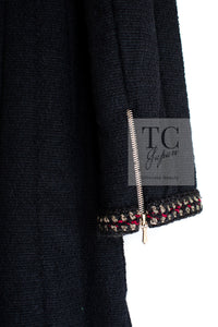 CHANEL 10PF Black Zipper Trimming Wool Silk Coat 34 シャネル ブラック ジッパー トリミング ウール シルク コート 即発