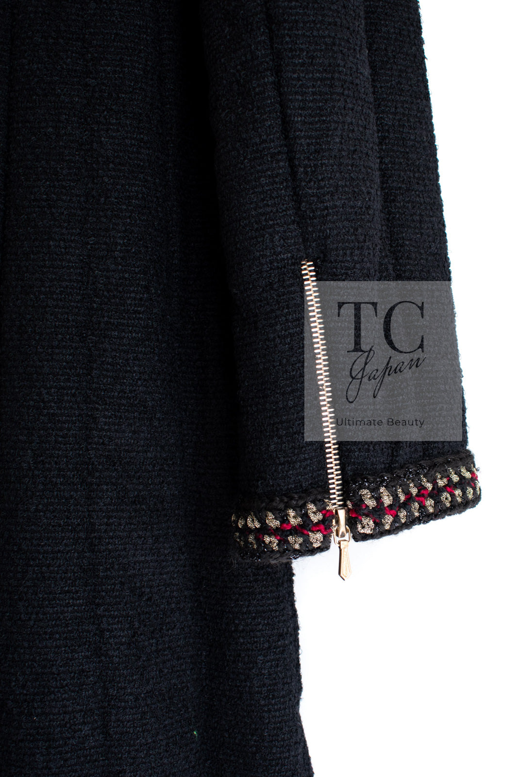CHANEL 10PF Black Zipper Trimming Wool Silk Coat 34 シャネル ブラック ジッパー トリミング ウール シルク コート 即発