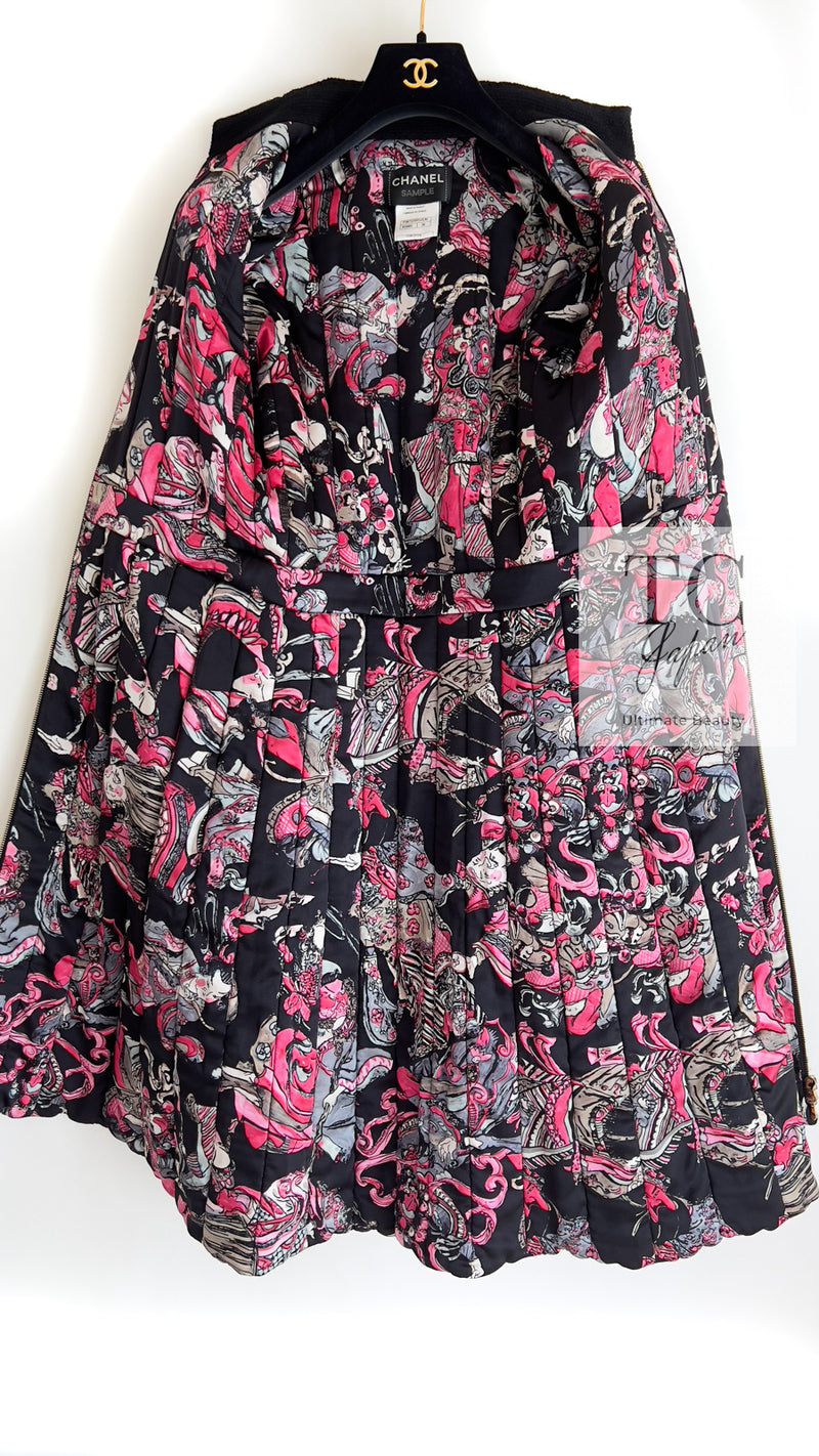 CHANEL 10PF Black Zipper Trimming Wool Silk Coat 34 シャネル ブラック ジッパー トリミング ウール シルク コート 即発