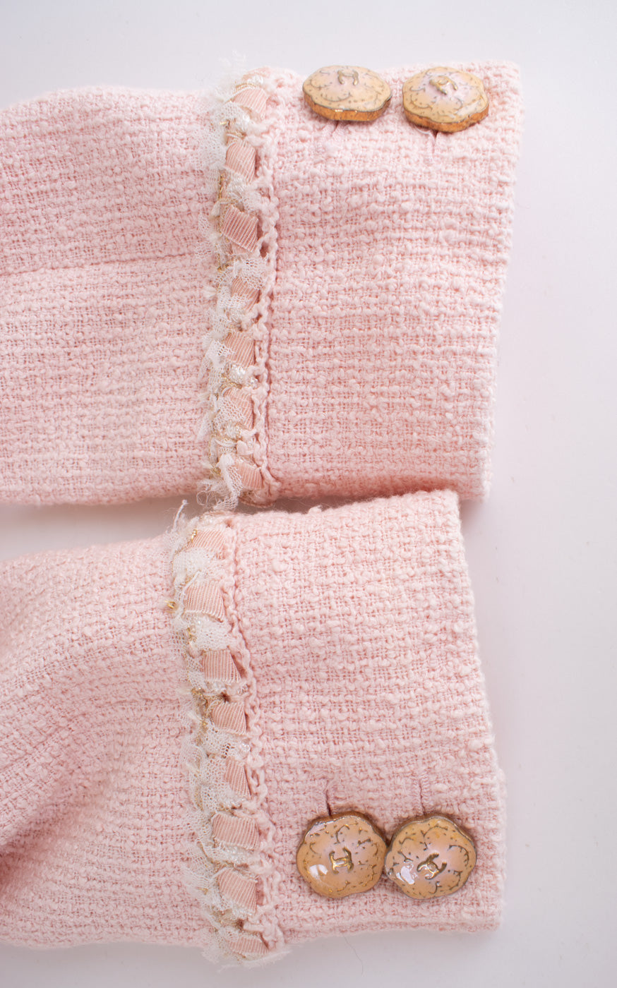 CHANEL 13C Pink Trim Stand Collar Cotton Jacket Coat Cloisonne CC Button 36 シャネル ピンク スタンドカラー コットン ジャケット コート 七宝焼 CCボタン