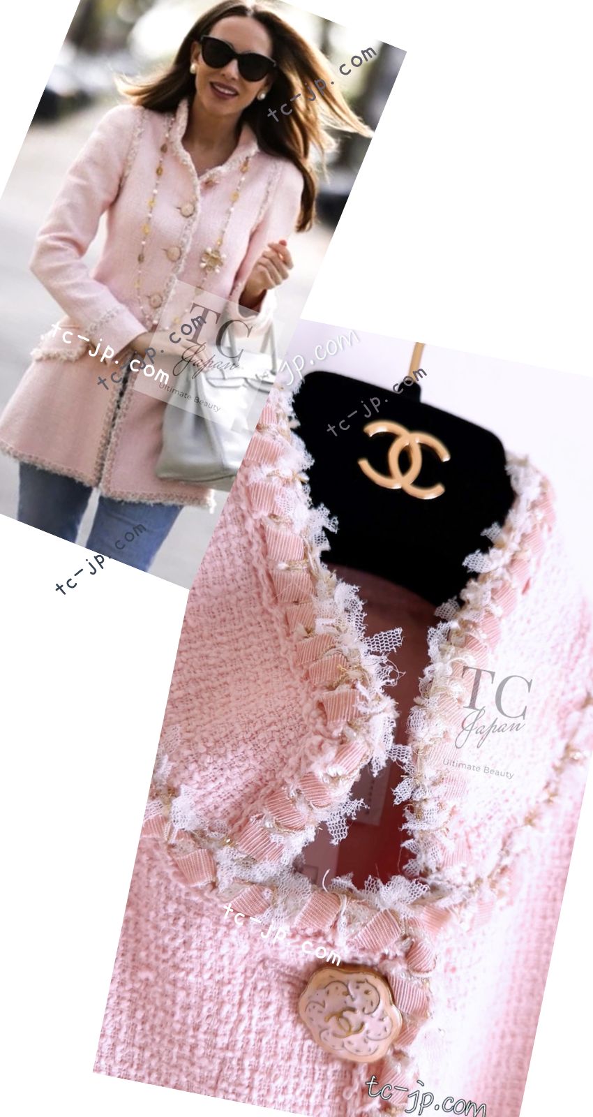 シャネル ジャケット コート CHANEL ピンク スタンドカラー